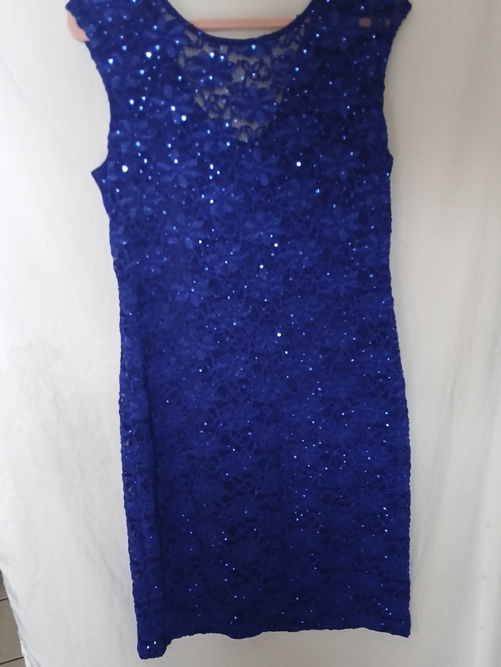 connected apparel Cobalt Blue Sequin Lace Sheath Dress